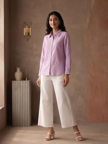 Image of SAADAA Women's Relaxed Fit Mid Rise Airy Linen Wide Leg Pants, High Waist Trousers for Formal, Casual & Office Wear
