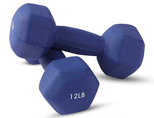 Neoprene Dumbbell Pairs by Day 1 Fitness – 12 Pounds - Non-Slip, Hexagon Shape, Color Coded, Easy To Read Hand Weights for Muscle Toning, Strength Building, Weight Loss
