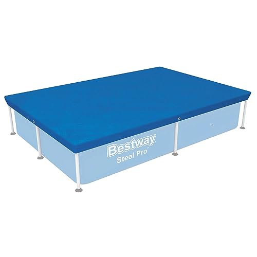 Bestway Flowclear Rectangle 7'4" x 60" Pool Cover for Above Ground Swimming Pools with Drain Holes and Tie-Down Ropes, Blue (Cover Only)