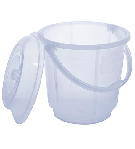Image of Kuber Industries 2 Pieces Unbreakable Virgin Plastic Bathroom Bucket with Lid with Mug Combo Transparent, (1 Pc 18 LTR Bucket with Lid & 1 Pc 2 LTR Mug)-KUBMART839