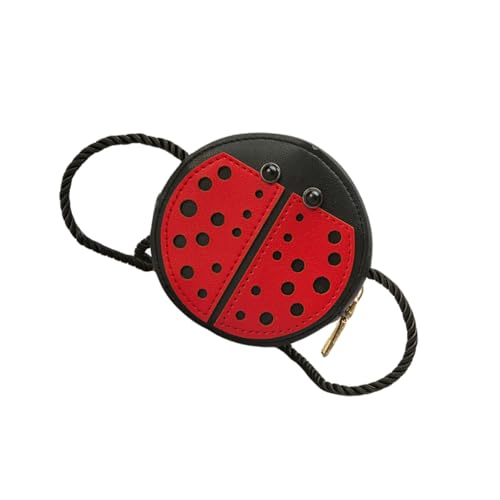 MUCKLILY Bolso Bandolera de Dibujos Animados para Niñas, PU Resistente, Pequeño, Ligero, Uso Diario, Escuela y Paseo, Diseño Original de Mariquita, Color Rojo y Negro, Accesorio Infantil