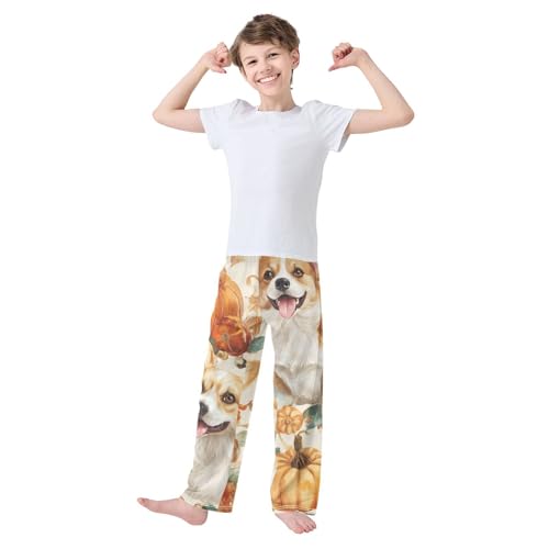 Corgi Dog Pumpkins Boys Long Pants Soft Trousers Elastic Waist Kids Lounge Bottoms with Pockets S-XL3