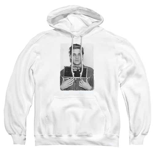 Popfunk Elvis Presley Army Mug Shot Rock n Roll Pullover Hoodie Sweatshirt - XL White