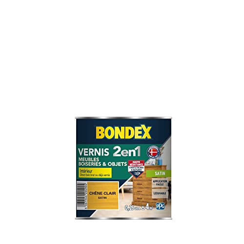 BONDEX - Vernis - Protège et Embellit le Bois - Satin - 0,25L - Chêne clair