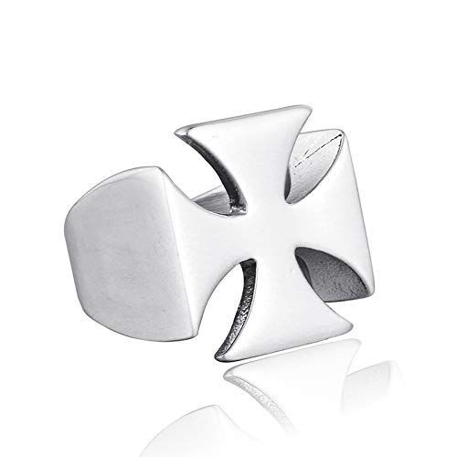 jonline24h Polished Mens Womens Stainless Steel Christian Gothic Knight Templar Cross Ring Band Punk Rock Silver Black (Silver, 8)