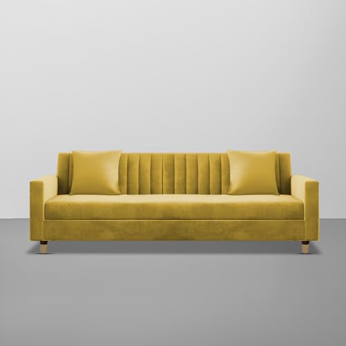 Image of Casaliving Garcia 3 Seater Sofa Set for Living Room (Yellow - Colour Fabric) Premium Fabric Sofa Set