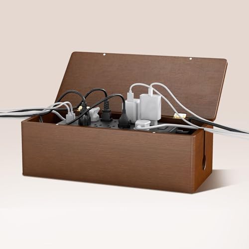 Delamu Wooden Cable Organizer Box – Magnetic Lid