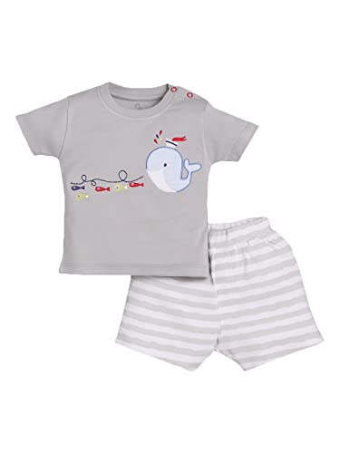 Image of BABY GO 100% Pure Cotton Kids T-Shirt &Shorts for Baby Boys (3-6 Months, GREY)