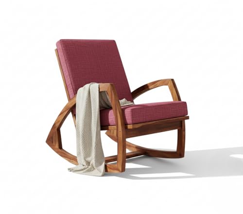 Image of Solid Sheesham Wood Rocking Chair for Living Room - Upholstered Relaxing Chair - Wooden Rocking Chair for Adults for Home Outdoor Indoor (Honey, Javier)