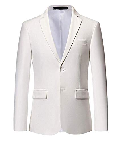Two Buttons Men's Cream White Suits Jackets Slim Fit Peak Lapel Tuxedo Blazer Cream White 46 Chest / 40 Waist
