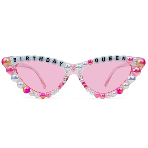 Birthday Queen Sunglasses for Happy Birthday Party Gifts，Birthday Glasses for Women，Cat Eye Birthday Girl Sunglasses