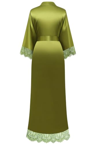 Image of BABEYOND Satin Kimono Robes for Women with Lace Trim Wedding Bridesmaid