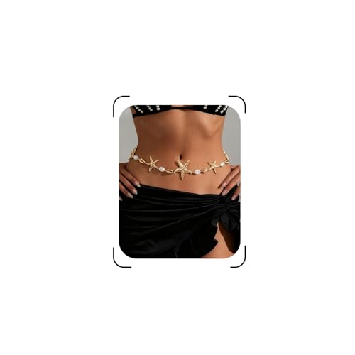Mermaids Starfish Waist Chain Belt for Women Gold Starfish Shell Belly Chain Body Chain Summer Beach Bikini Surf Jewelry Mermaid Costume Accessories (Waist2)