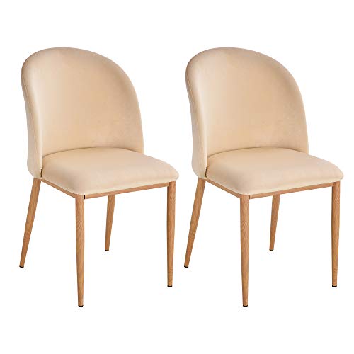HOMCOM Juego de 2 Sillas de Comedor Moderno con Asiento Tapizado Acolchado Suave Patas de Metal Respaldo Ergonómico 50x58x85 cm Beige