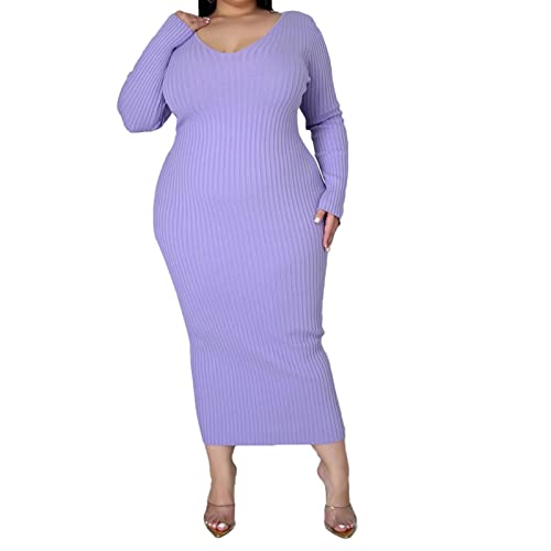 Image of Women's Plus Size Sexy Long Sleeve Maxi Sweater Off Shoulder Knit Dress