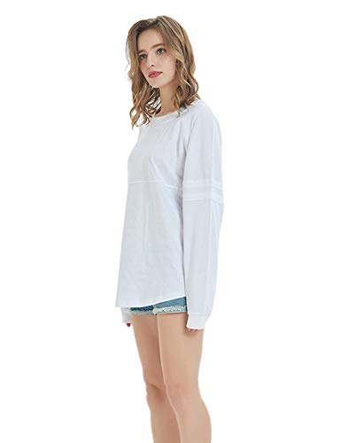 TOPTIE Women's Crewneck Pom Pom Pullover Jersey Youth Long Sleeve Baseball Tee Shirt Blank-White-S