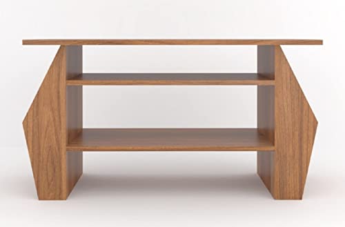 Image of MAMTA DECORATION Engineered Wood Coffee Table with Shelf and Pocket Storage Multipurpose Sofa Table Wooden Centre Table for Bedroom Living Room Home (Teak Finish)