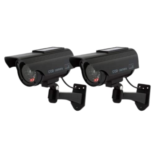ATTA Solar Fake Security Camera, Bullet Dummy Security Camera Surveillance System with Realistic Red Flashing Lights Indoor Outdoor for Home and Business (2, Black)