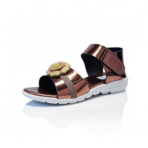 Image of 𝐓𝐫𝐞𝐧𝐝𝐒𝐭𝐚𝐭𝐢𝐨𝐧:-Girls Trendy Sandals with Holographic Floral Strap, Welcro Style, Sandals |