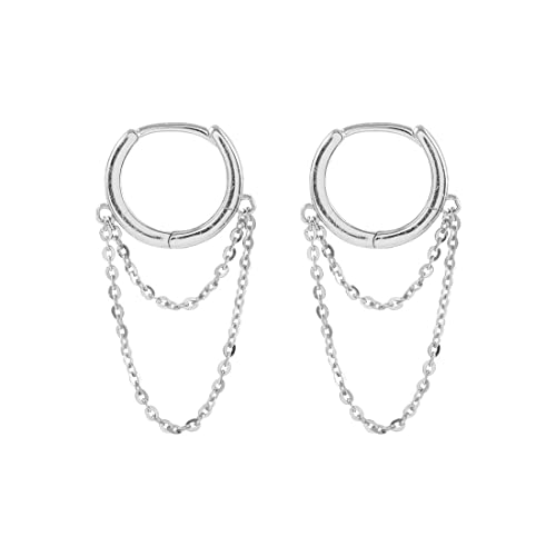 Clyhon borla cadena huggie aro pendientes adecuados para mujeres niñas pequeños abrazos cartílago estilo punk doble cadena pendientes colgantes