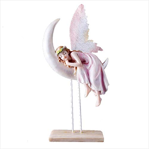 Figurine Moon Flower Angel en résine jaune vintage
