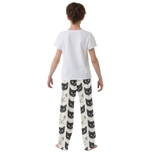 Boys' Pants Cute Black White Cat Face Long Bottoms Jogger Pants Elastic Waist Trousers with Pockets S-XL3