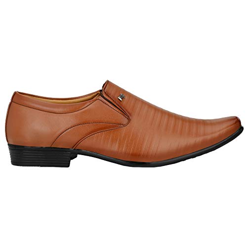 Image of Leatherkraft Striped Formal Slip-On Shoes