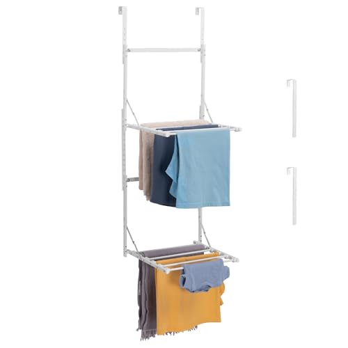 Navaris Tendedero Pared y Puerta - Tendedero Vertical Plegable con Altura Ajustable - Tenderetes de Ropa Plegables de 2 Niveles - Tendederos Plegables de Pared - 41 x 44 x 124 cm