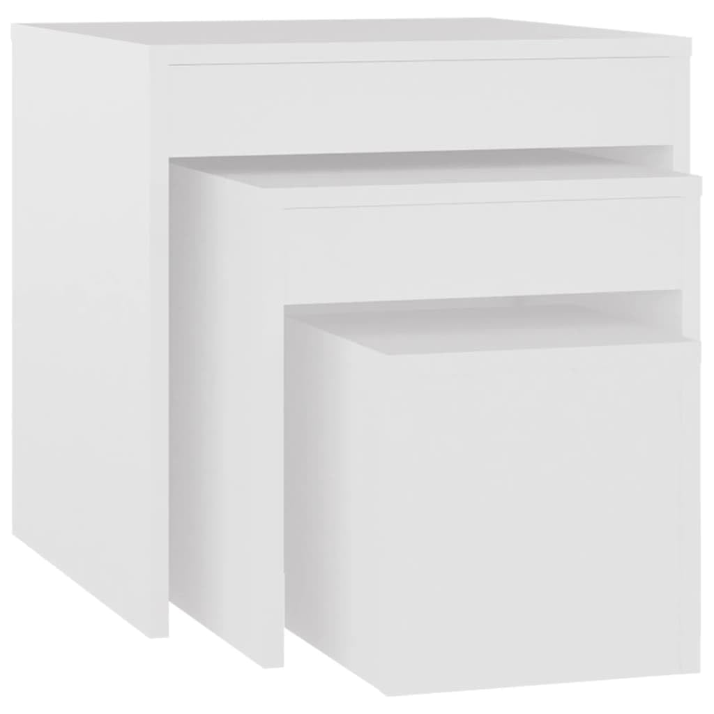 vidaXL Engineered Wood Nesting Tables, 3 pcs, White - Modern, Multipurpose, Compact Design for Living Room or Bedroom