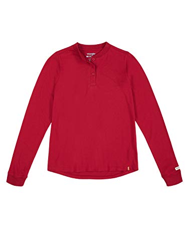 Wrangler Riggs Workwear Women's Long Sleeve Henley, Currant Red, Medium