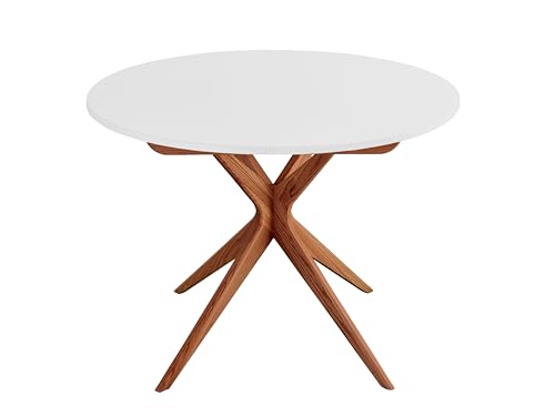 RAGABA Table à manger ronde extensible 100 cm Jubi en bois de frêne massif et MDF laminé et laqué, pieds en chêne, gris perle