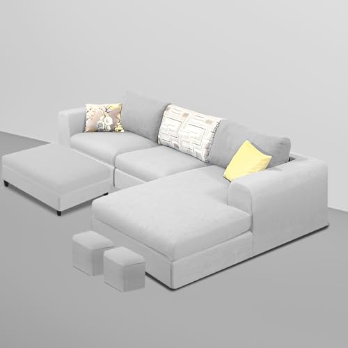 Image of Koza RHS 4 Seater L Shape Sofa Set with Center Table for Living Room (Grey Fabric) Premium Fabric Sofa