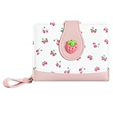 Sunwel Fashion Cutest Fruit Prints Wallet Card Slots Small Wallet with Zipper Coin Pouch Wallet for Women Girls (PINK STRAWBERRY)