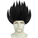 ANOGOL Hair Cap+ Black Spiky Wig Short Spiky Cosplay Wig Mens Synthetic Anime Hair Outfit for Halloween Party