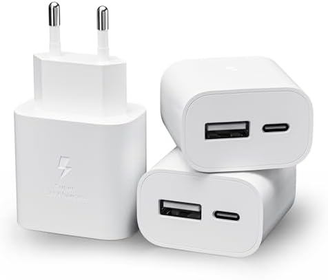 3er Pack USB C Ladegerät, 25W 2-Port USB-A & USB-C Adapter Schnellladegerät Netzteil für iPhone 17/16/16e/16 Pro/15/16 Pro Max/16 Plus/15 Plus/14 13 12 11 SE XS XR, iPad, Stecker M