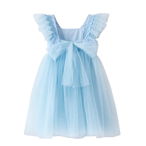 Toddle Girls Tutu Party Dress Backless Ruffled Sleeve A-Line Tulle Dresses for Birthday Wedding Flower Girl 12M-7Y