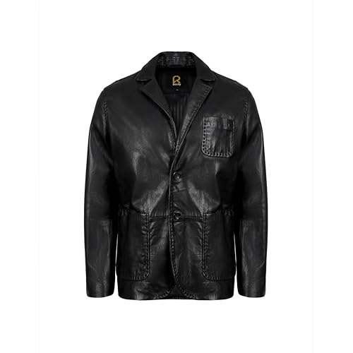 Rauly Lambskin Leather Blazer Men Casual Coat with Thread Design– Notched Collar Style Ultimate Leather Blazer for Men