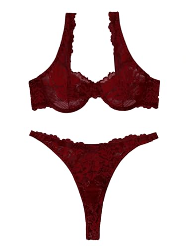 Lilosy Sexy Floral Lace Underwire Push Up Lingerie Set Outfits4