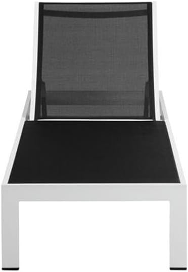 Pemberly Row Adjustable Height Aluminum Patio Lounger, White Powder Coated Frame, Black Textilene, 12-36 in H x 76 in W x 25 in D, Wheels for Easy Movement, Rust-Resistant Outdoor Recliner