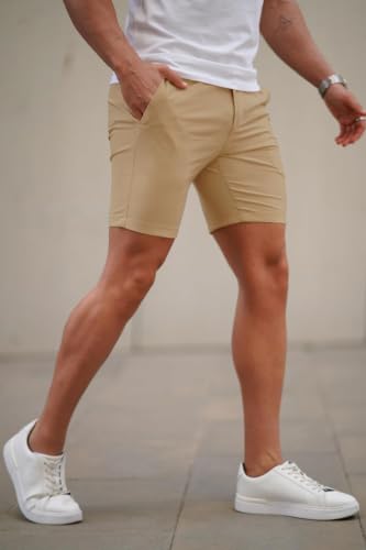 Image of GINGTTO Mens Slim Fit Shorts Stretch Tapered Leg Skinny Chinos 5 inch 7 inch