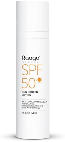 Raaga Professional SPF 50 Sunscreen Lotion | PA++++, UVA + UVB Protection,All Skin, Anti Tan Activities, Non-Greasy Feel, Water and Sweat Proof Technology (55 ml)