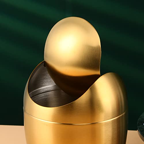 Image of Mini Desktop Trash Can with Swing Lid 18 /10 Stainless Steel Counter Top Garbage Bin Egg Shaped Metal Waste Bin (Orange Red, 0.4 Gallon)
