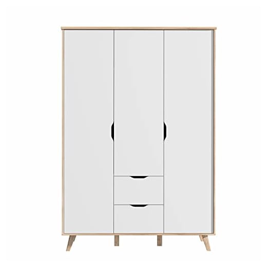 FORTE VANKKA Kleiderschrank mit 2 Türen und 2 Schubladen, Holzwerkstoff, Planked Eiche / Weiß, B/H/T: 139,4 / 201,5 / 52,7 cm