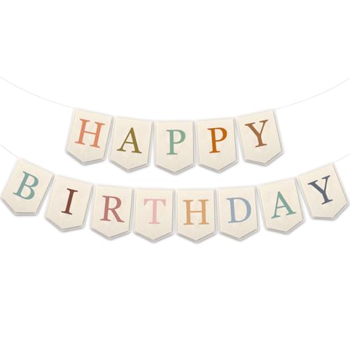 Doumeny Happy Birthday Felt Banner Boho Happy Birthday Hanging Banner Bohemian Birthday Felt Garland Flag Rainbow Birthday Bunting Garland for Party Baby Shower Home Fireplace Nursery Backdrop Decor by Doumeny - Used condition - US$11.32