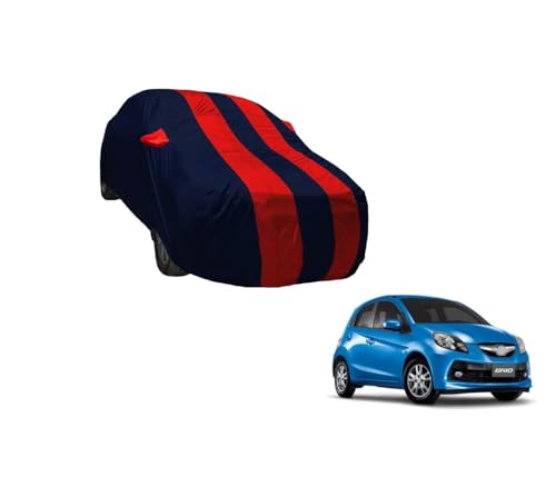 Image of Auto Hub Car Cover Compatible with Brio with Weather Proof, Mirror Pocket, Triple Stitched, Brio Car Cover- Navy-Red