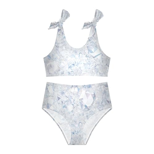 Silver Glitter Pattern Shiny Sparkles Girl Two Piece Kids Bikini Set Scoop Neck Swimsuits Swimming Suits Cute Shoulder3