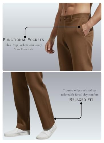 Image of Linen Pants for man | Lower for man | Chinos for Casual Wear |Straight fit Trouser for Men | Elastic Waist Brethable Summer Pants for Regular, Office Wear