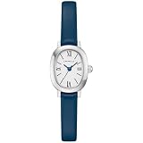 Caravelle Ladies Quartz Dress, Silver-Tone Stainless Steel Case & Blue Leather Strap with a White Dial (Style: 43L227)