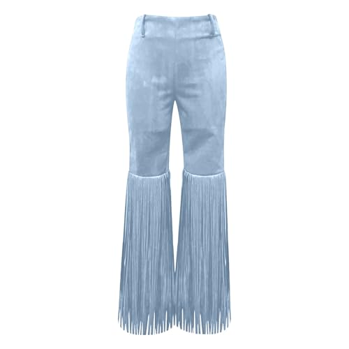 Pantalones vaqueros retro con borlas y diseño de ante monocolor para moda mujer 5