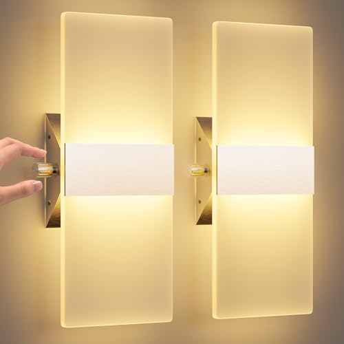 ChangM 2 Stücke 12W LED Wandleuchte mit Schalter Dimmbar Innen Wandlampe LED Acryl Wandbeleuchtung Modern für Wohnzimmer Schlafzimmer Treppenhaus Flur Warmweiß 2700K